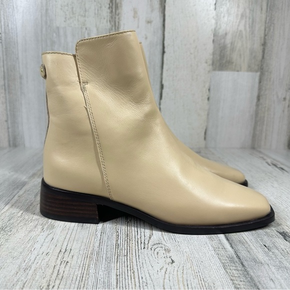 Sam Edelman Women's Thatcher Beige Leather Square Toe Ankle Boots #1076 - Picture 2 of 10